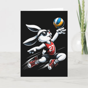 Tarjeta Niños Felices Conejo de Pascua Jugando Voleibol Ea