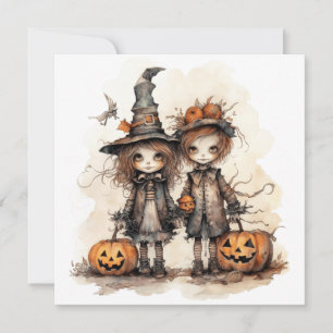 Tarjeta niños felices de halloween
