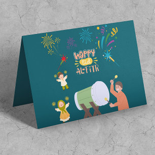 Tarjeta Niños Felices Juegan Fuegos Artificiales Celebran 