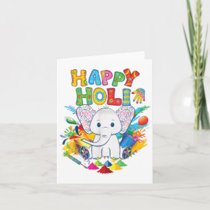 Tarjeta Niños Feliz Festival Holi India Color Elephant Hin