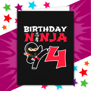 Tarjeta Niños Fiestas Karate Ninja de 4 años