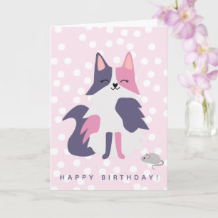 Tarjeta Niños gatos rosados y morados Cumpleaños