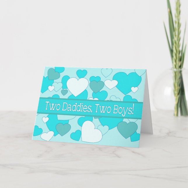 Tarjeta Niños gemelos, felicitaciones de padres gay (Anverso)