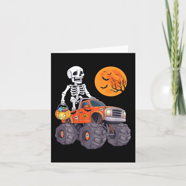 Tarjeta Niños Halloween Skeleton Riding Monster Truck Funn (Anverso)