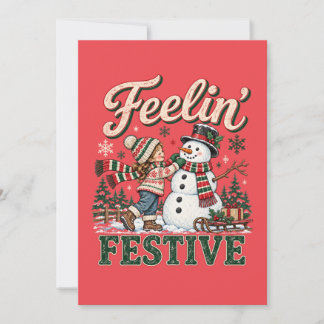 Tarjeta Niños Hombre de Nieve de Navidad Sintiendo Festivo