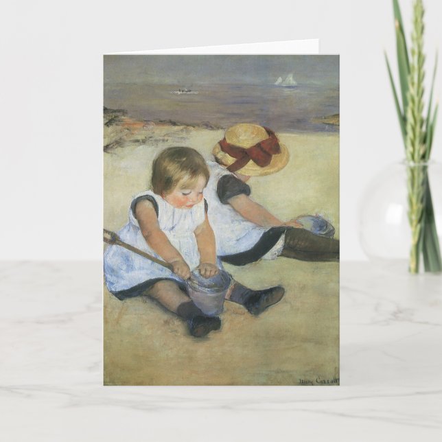 Tarjeta Niños jugando en la playa por Mary Cassatt (Anverso)