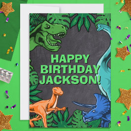 Tarjeta Niños Jurásicos Trex Dino Dinosaurio Cumpleaños