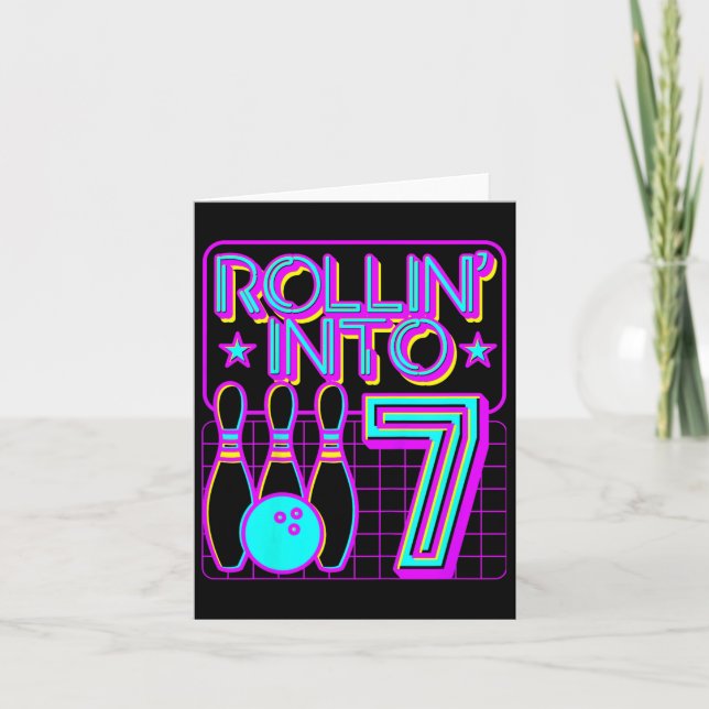 Tarjeta Niños lanzados al 7 Bowling Bowler 7 cumpleaños (Anverso)
