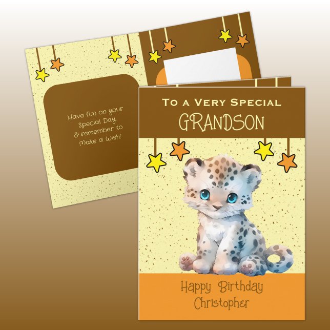 Tarjeta Niños leopardo de nietos especiales cumpleaños mar (Subido por el creador)