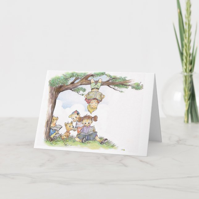 Tarjeta Niños leyendo libros (Anverso)