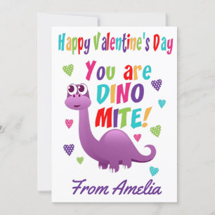 Tarjeta Niños morados Dinosaurio Dinomita Día de San Valen