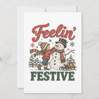 Tarjeta Niños Muñeco de Nieve de Navidad Sintiendo Festivo