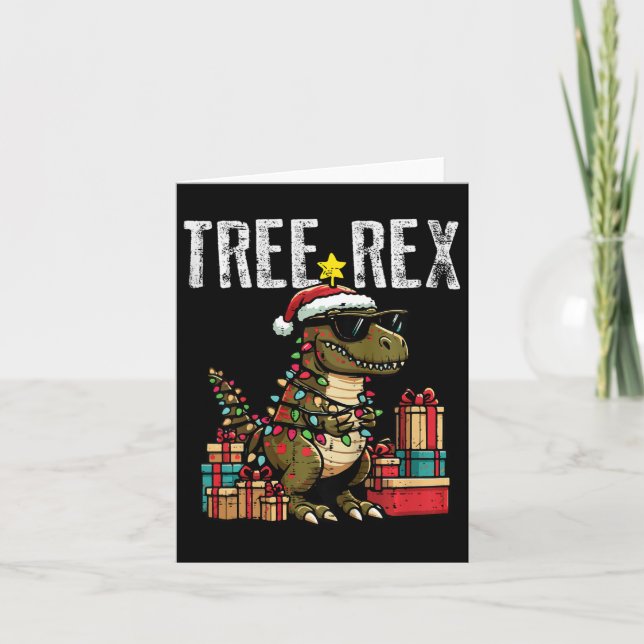 Tarjeta Niños Navidades de Dinosaur Tree Rex Xmas Trex Niñ (Anverso)