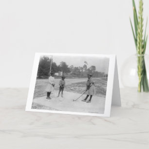 Tarjeta Niños negros que juegan la fotografía del golf