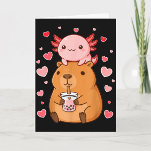 Tarjeta Niños Niñas Té de Burbujas Capiroba Axolote Kawaii