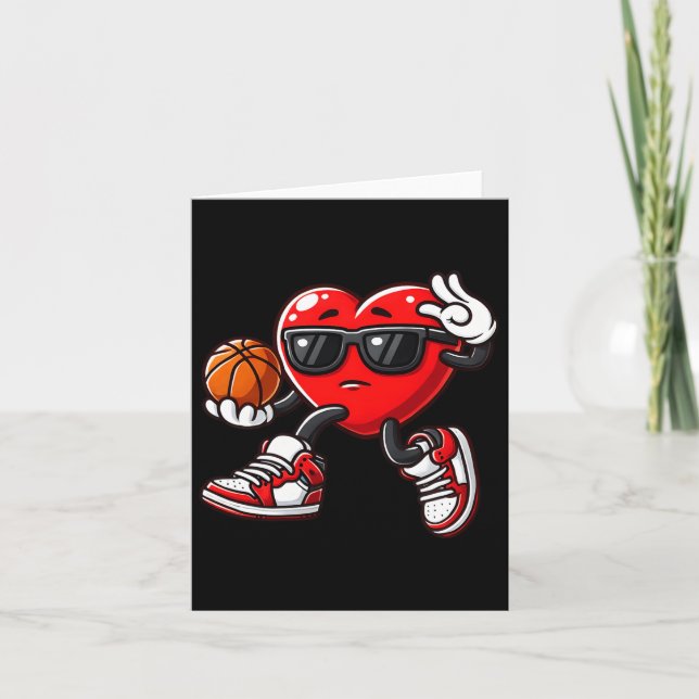 Tarjeta Niños Niño Cute Corazón Jugando Baloncesto Valenti (Anverso)