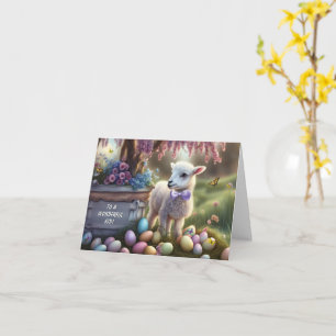 Tarjeta Niños Pascua con Huevos Flores Corderito Lindo