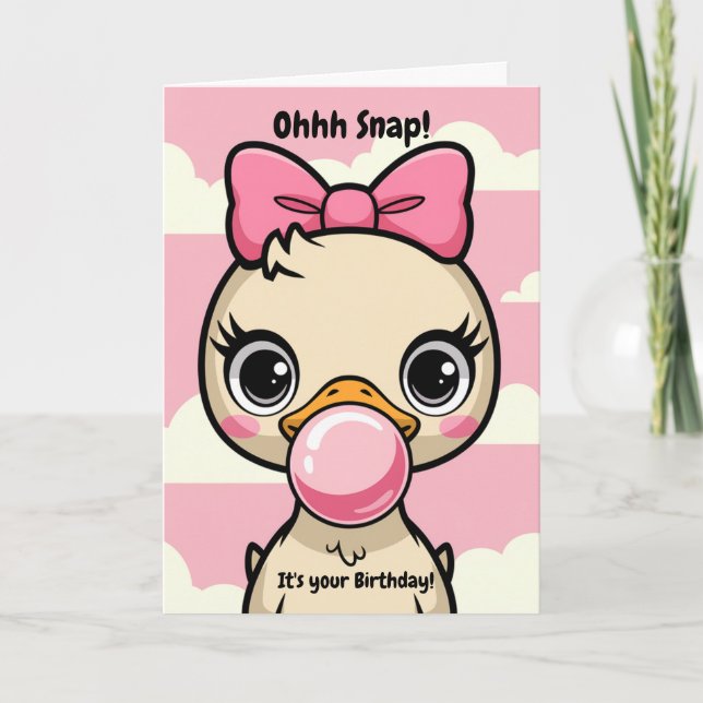Tarjeta Niños Pato de cumpleaños con arco rosado golpean b (Anverso)