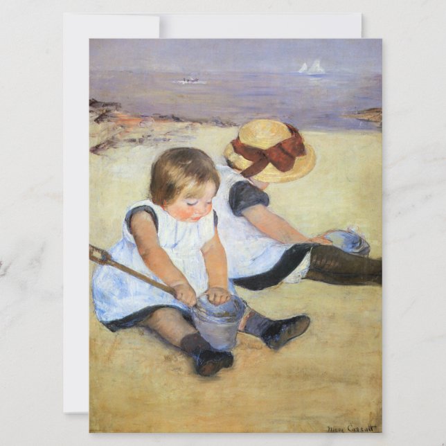 Tarjeta Niños pequeños jugando en la playa (Mary Cassatt) (Anverso)
