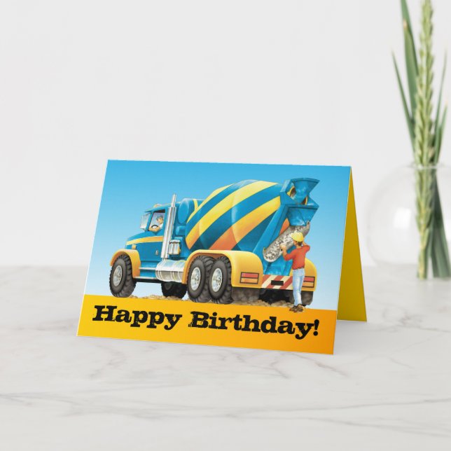 Tarjeta Niños Personalizado de hormigón mezclador camionet (Anverso)