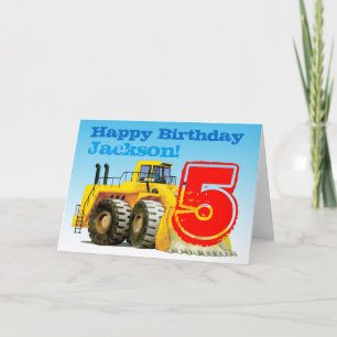Tarjeta Niños Personalizados Construcción Digger 5º cumple