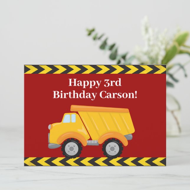 Tarjeta Niños personalizados tiran un camión niños rojos C (Anverso de pie)