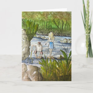 Tarjeta Niños pescando arte, arte pequeño, arte folclórico