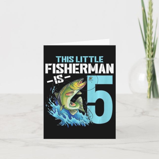 Tarjeta Niños pescando Camisa de Cumpleaños Niño de 5 años (Anverso)