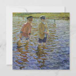 Tarjeta Niños pescando en el río (Anglers de época)