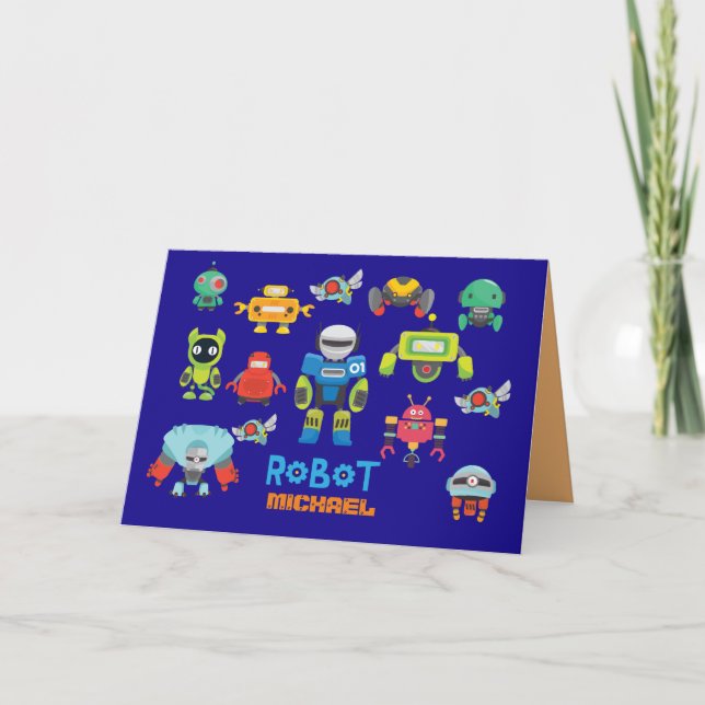 Tarjeta Niños ROBOT Robots Personalizados Funny Azul perso (Anverso)