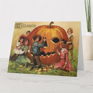 Tarjeta Niños tallando calabaza Jack O Lantern