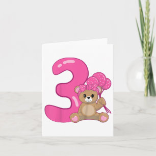 Tarjeta Niños Teddy Bear Cute tercer cumpleaños Chica Ball