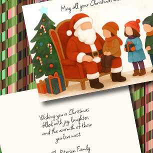 Tarjeta Niños visitando Santa antes de Navidades