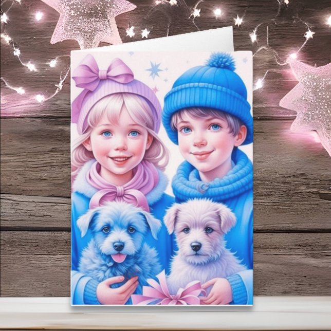 Tarjeta Niños y Navidades de cachorros de época (Subido por el creador)