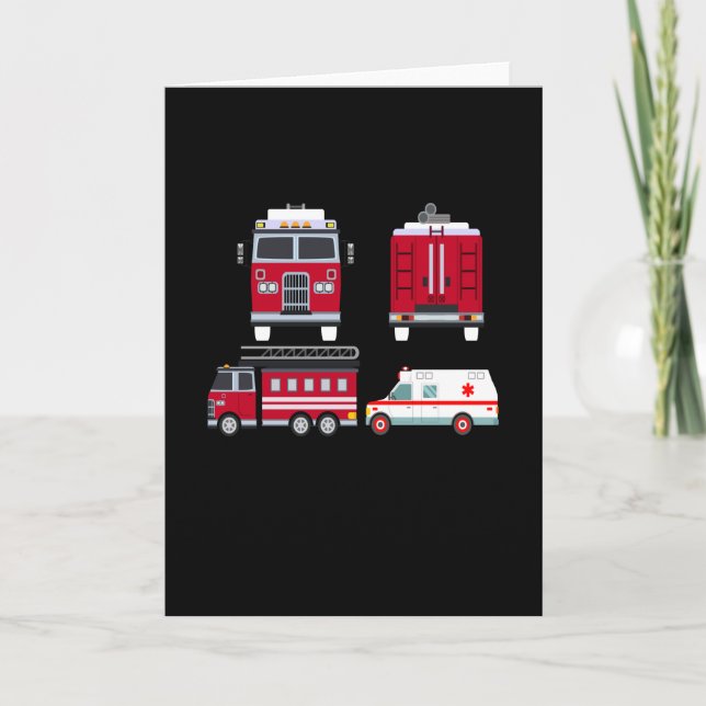 Tarjeta Niños y niñas con camión de bomberos (Anverso)