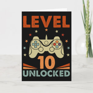 Tarjeta Nivel 10 Video Gamer desbloqueado 10 cumpleaños 10