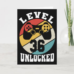 Tarjeta Nivel 36 Desbloqueado 36 Años Cumpleaños Retro 80s