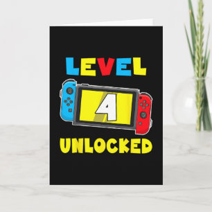 Tarjeta Nivel 4 Desbloqueado Camiseta Cumpleaños 4 Videoju