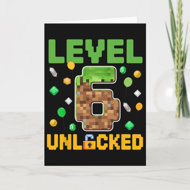 Tarjeta Nivel 6 Desbloqueado Cumpleaños 6 Gaming Chicos Ju (Anverso)