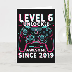 Tarjeta Nivel 6 Desbloqueado Juego de Video Cumpleaños 6 J