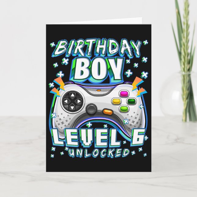 Tarjeta Nivel 6 Desbloqueado Videojuego Cumpleaños 6 Niño  (Anverso)