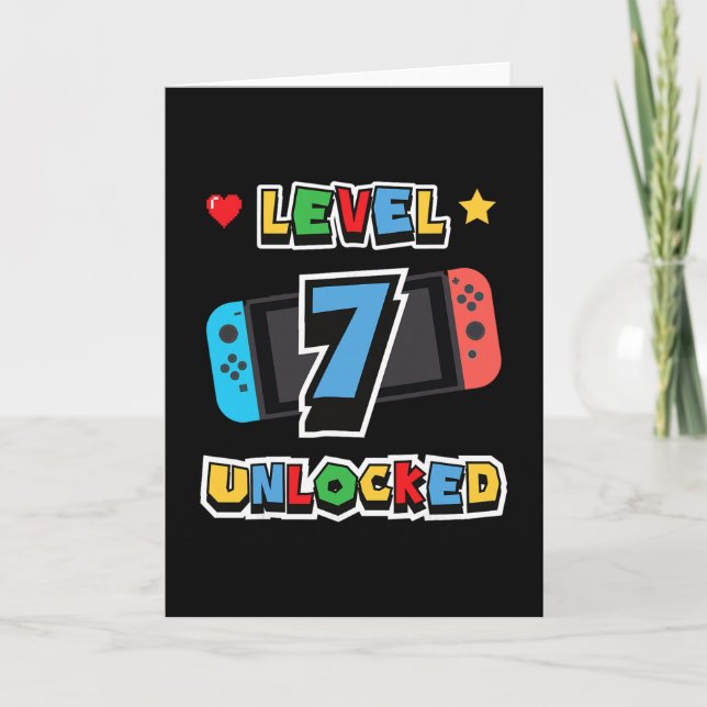 Tarjeta Nivel 7 Desbloqueado Cumpleaños 7 Juego de Video p (Anverso)