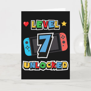 Tarjeta Nivel 7 Desbloqueado Cumpleaños 7 Niños Videojuego