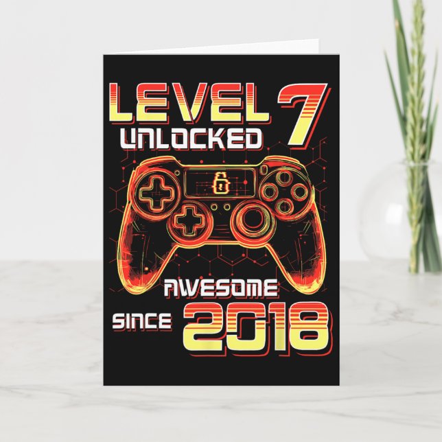 Tarjeta Nivel 7 Desbloqueado Fiesta de Videojuegos Cumplea (Anverso)