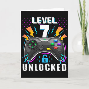 Tarjeta Nivel 7 Desbloqueado Videojuego Cumpleaños 7 Jugad