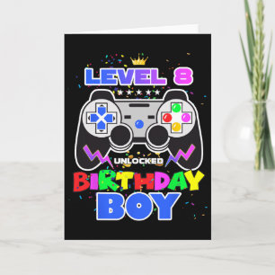 Tarjeta Nivel 8 Desbloqueado Cumpleaños Chico Videojuego 8