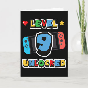 Tarjeta Nivel 9 Desbloqueado Cumpleaños 9 Niños Juego De V