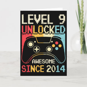 Tarjeta Nivel 9 Desbloqueado Videojuego Cumpleaños 9 Jugad