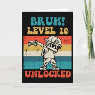 Tarjeta Nivel Bruh 10 Desbloqueado Gamer Dab Retro Cumplea