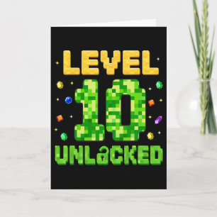 Tarjeta Nivel Divertido 10 Desbloqueado Cumpleaños 10 Jueg